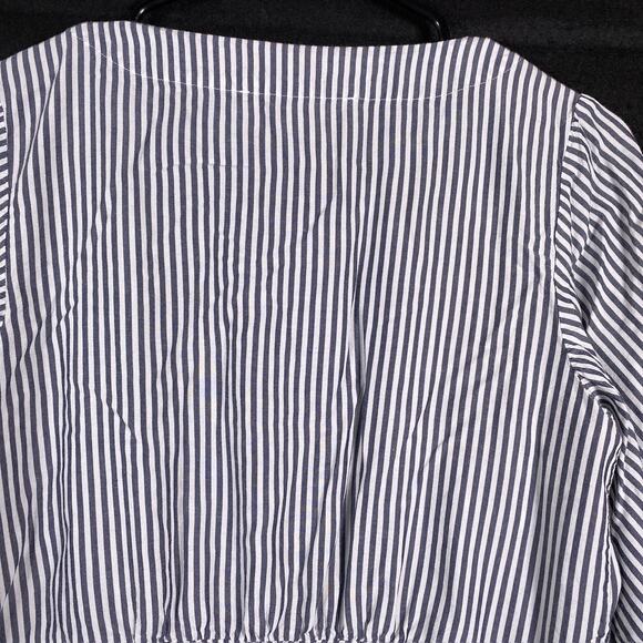 LOFT Womens Blouse Blue White Striped V Neck Wrap Front Tie 1/2 Sleeve Flowy XS - Picture 12 of 13